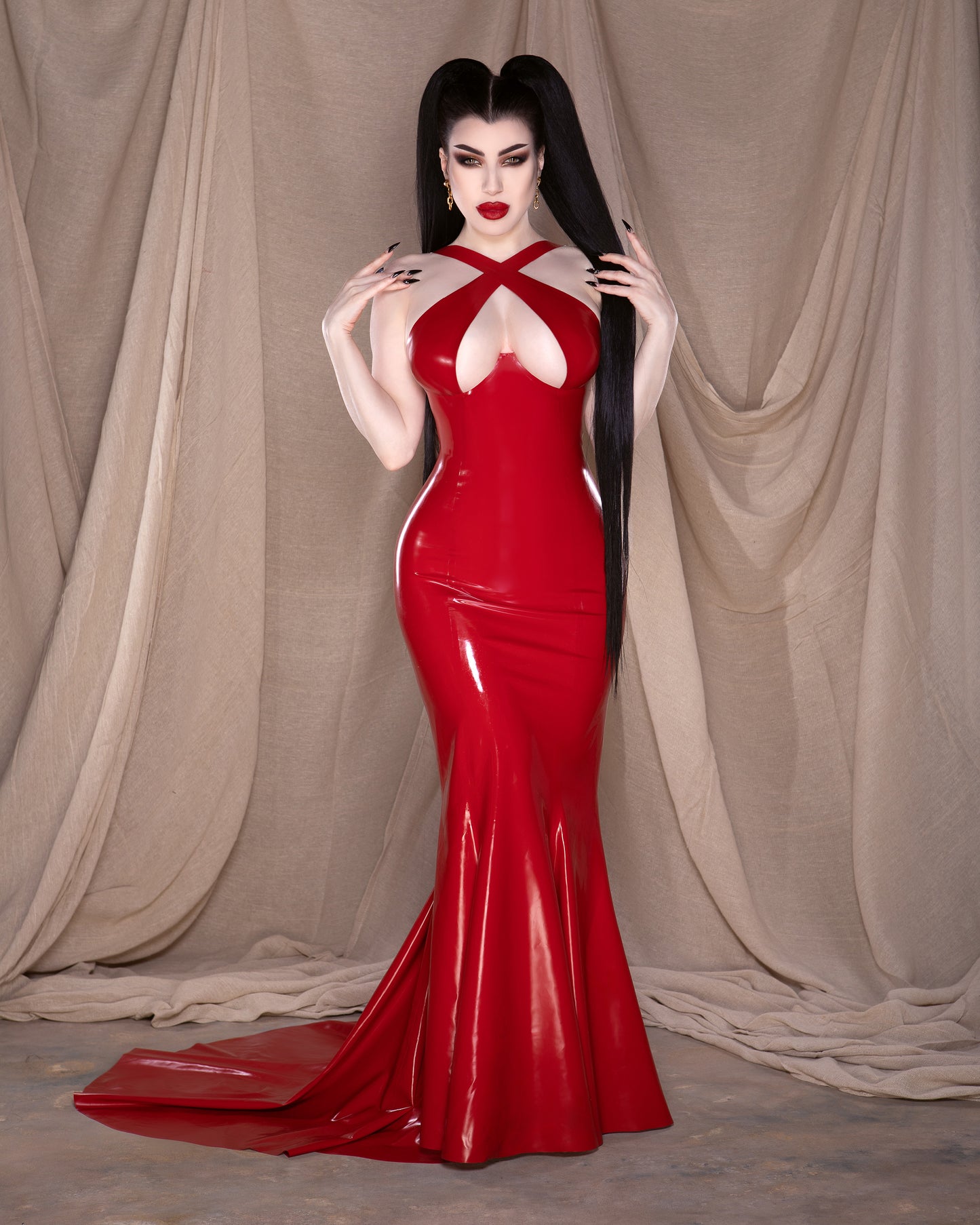 Crossover Latex Fishtail Gown with Train