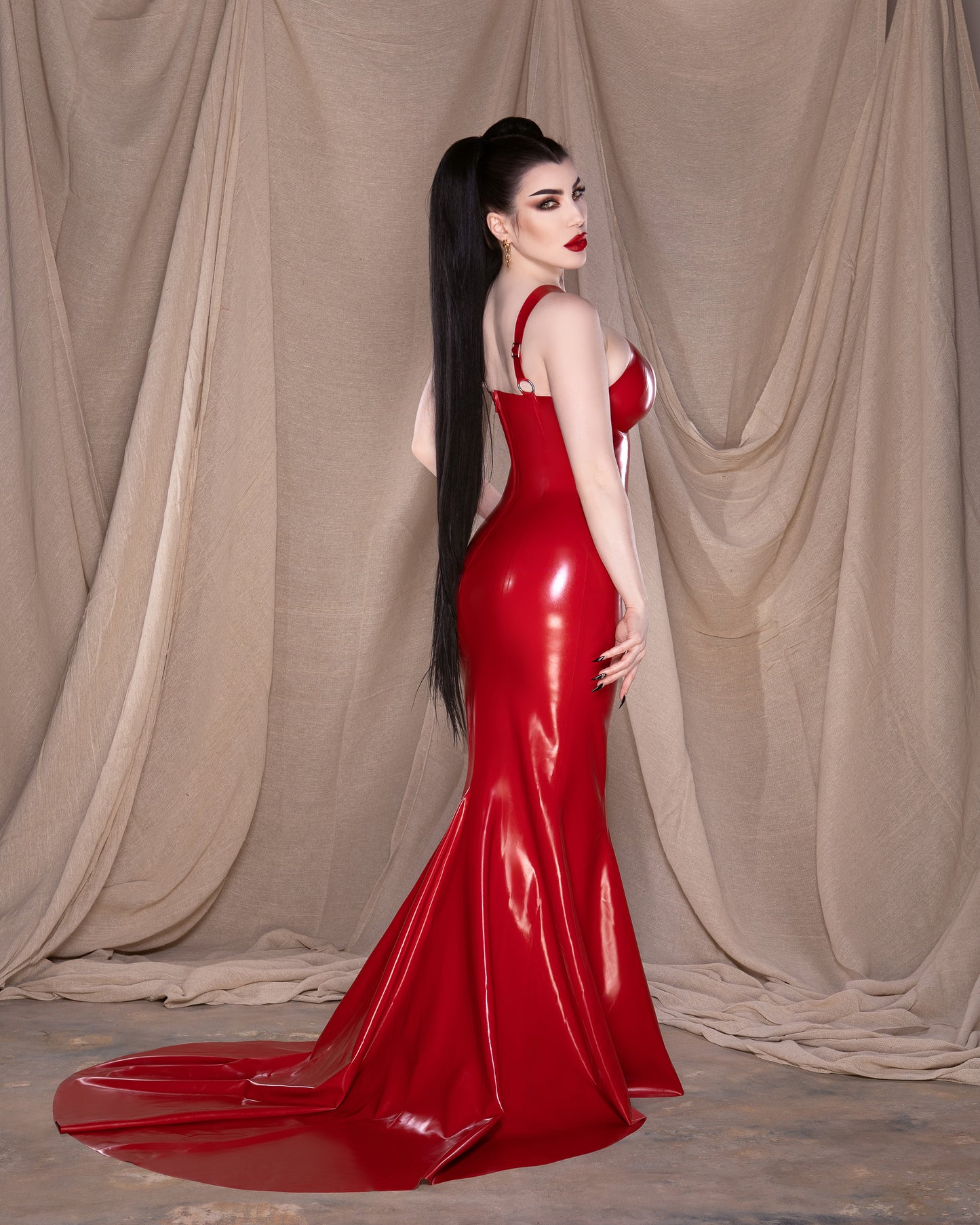 Crossover Latex Fishtail Gown with Train