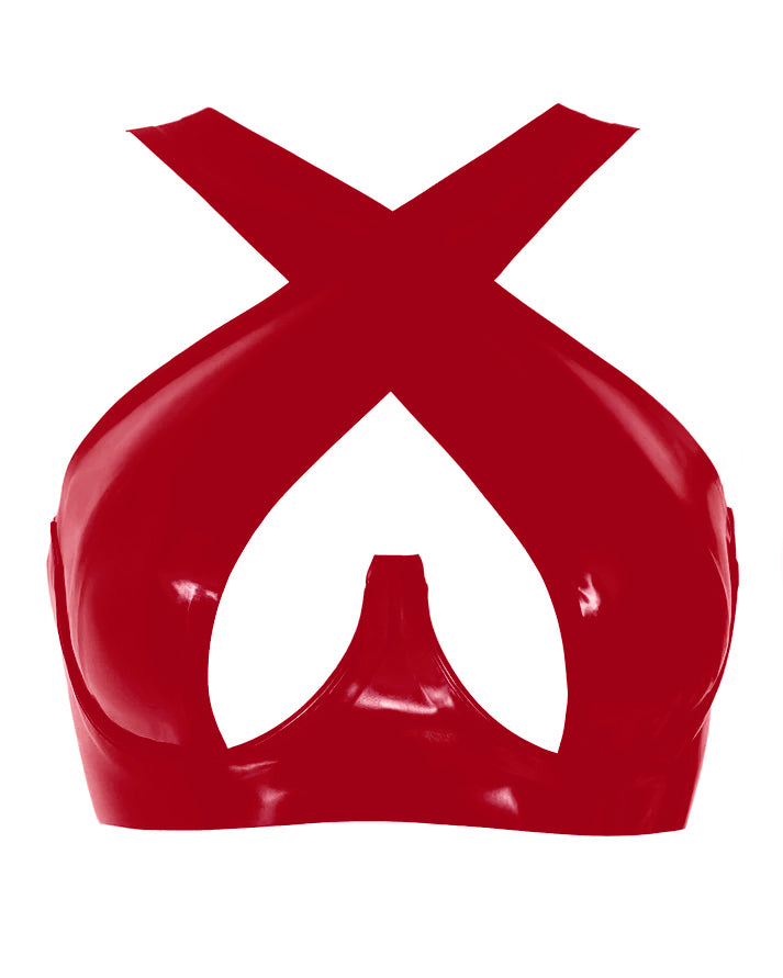 Red Crossover Latex Bra - READY TO SHIP