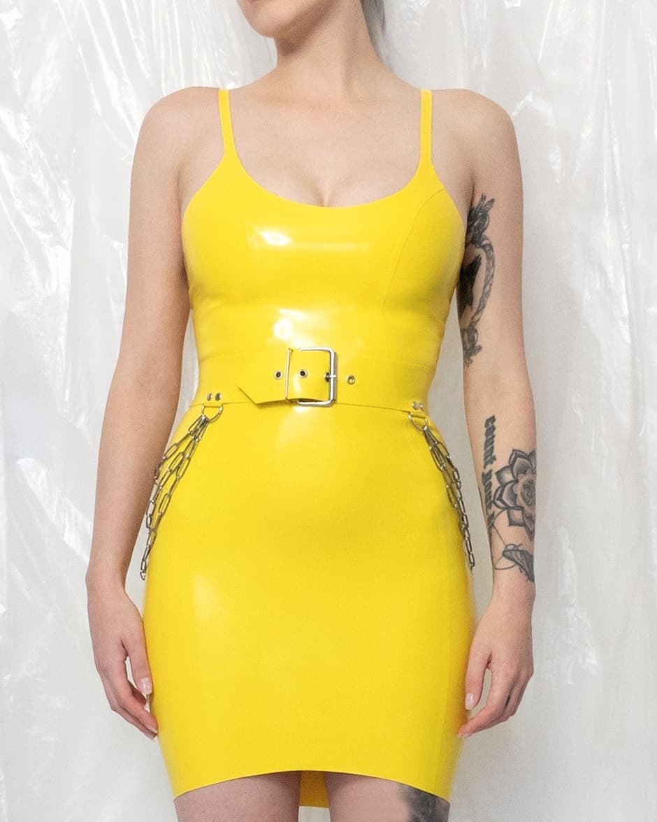 Scoop Neck Latex Mini Dress