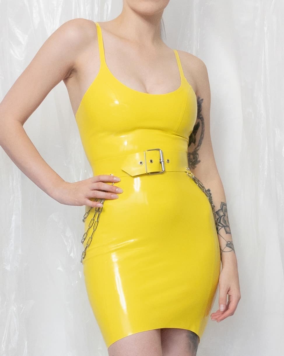 Scoop Neck Latex Mini Dress