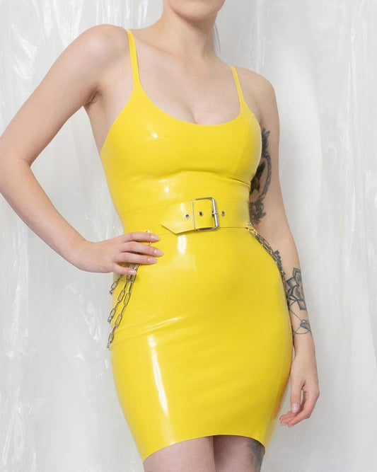 Scoop Neck Latex Mini Dress