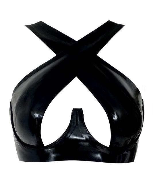 Black Crossover Latex Bra - READY TO SHIP